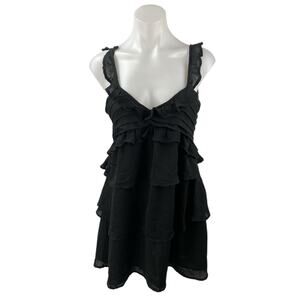 NEW Mango MNG Veronike Black Tiered Ruffle Sleeveless Cami Mini A-Line Dress M